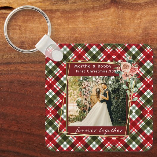 Onze eerste kerstfoto Pas getrouwd Sleutelhanger (Voorkant)