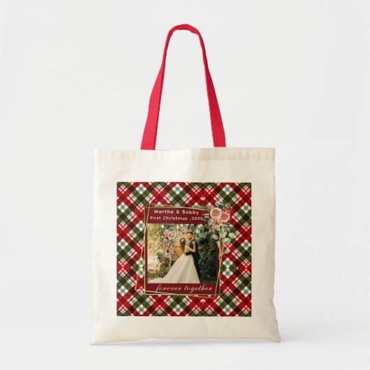 Onze eerste kerstfoto Pas getrouwd Tote Bag (Voorkant)