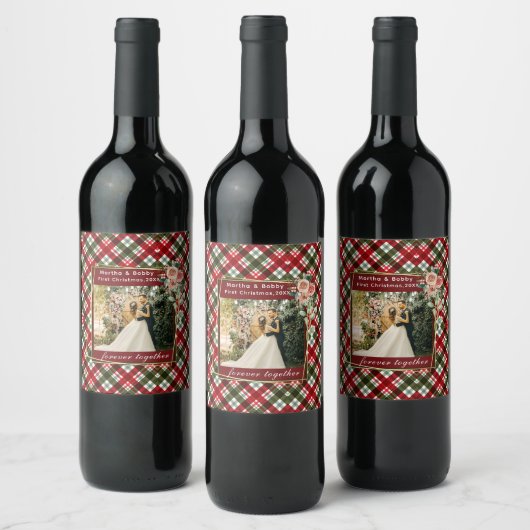 Onze eerste kerstfoto Pas getrouwd Wijn Etiket (Flessen)