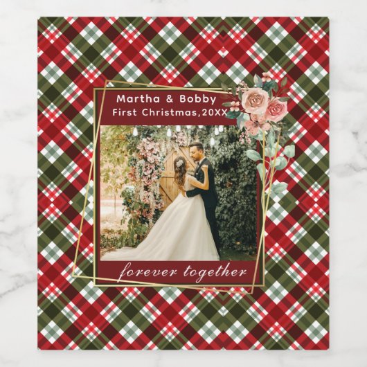 Onze eerste kerstfoto Pas getrouwd Wijn Etiket (Enkel label)