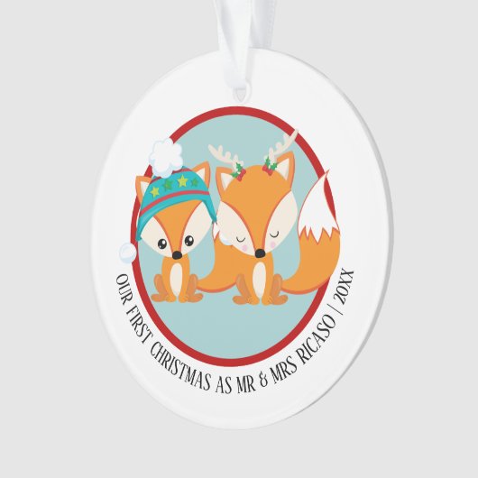 Onze eerste kerstfoto Red Fox op maat Ornament (voorkant)