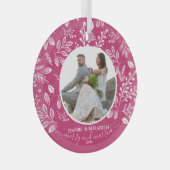 Onze eerste kerstfoto Roze Glas Ornament (Voorkant Rechts)