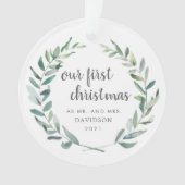 Onze eerste kerstfoto Rustic Greenery Pas getrouwd Ornament (voorkant)