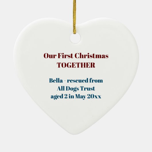 Onze eerste kerstfoto samen keramisch ornament (Achterkant)