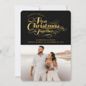 Onze eerste kerstfoto samen met Golden Script Feestdagenkaart (Voorkant)