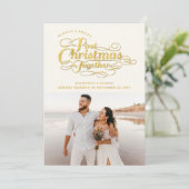 Onze eerste kerstfoto samen met Golden Script Feestdagenkaart (Staand voorkant)