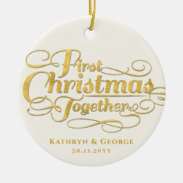 Onze eerste kerstfoto samen met Golden Script Keramisch Ornament