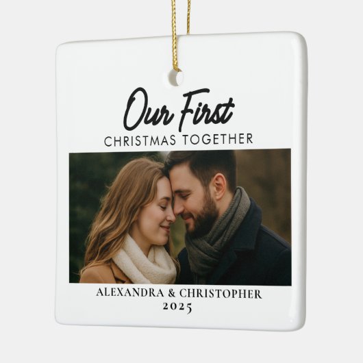 Onze eerste kerstfoto samen Minimal Modern Keramisch Ornament (Links)