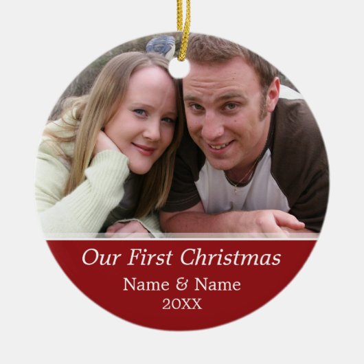 Onze eerste kerstfoto - Single Sided Keramisch Ornament (Voorkant)