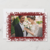 Onze eerste kerstfoto sneeuwfotografie Rood Feestdagenkaart (Voorkant)