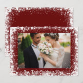 Onze eerste kerstfoto sneeuwfotografie Rood Feestdagenkaart (Voorkant / Achterkant)
