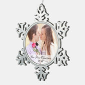 Onze eerste kerstfoto Snowflake Ornament (Rechts)