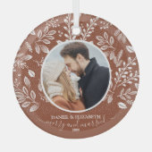 Onze eerste kerstfoto Terracotta Glas Ornament (Voorkant)