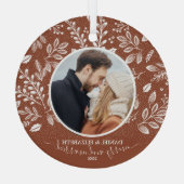 Onze eerste kerstfoto Terracotta Glas Ornament (Achterkant)