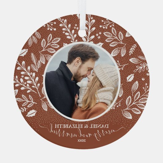 Onze eerste kerstfoto Terracotta Glas Ornament (Achterkant)