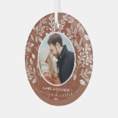 Onze eerste kerstfoto Terracotta Glas Ornament (Voorkant links)