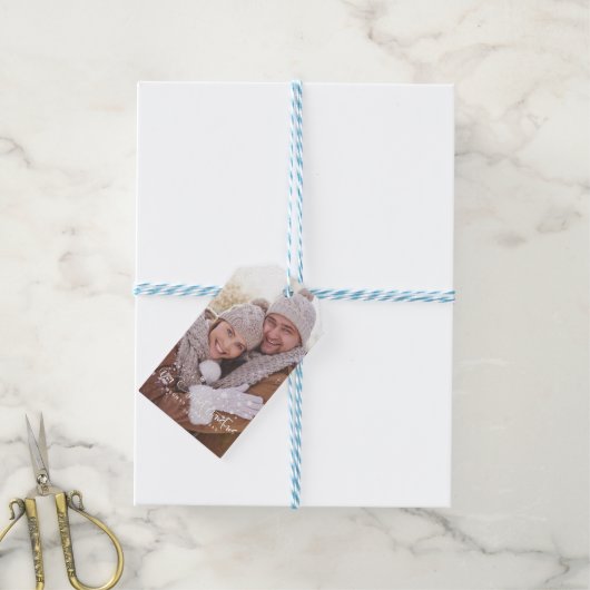 Onze eerste kerstfoto-vakantie cadeaulabel (Met Touw)