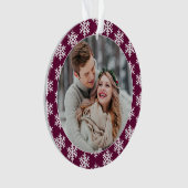 Onze eerste kerstfoto van Burgundy Snowflake Ornament (voorkant)