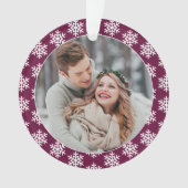 Onze eerste kerstfoto van Burgundy Snowflake Ornament (voorkant)