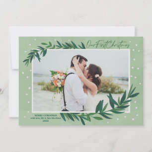 Onze eerste kerstfoto van de moderne botanische fo feestdagenkaart
