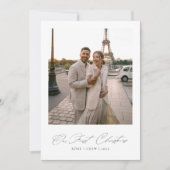 Onze eerste kerstfoto van Elegant Script Pas getro Feestdagenkaart (Voorkant)