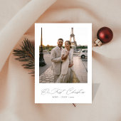 Onze eerste kerstfoto van Elegant Script Pas getro Feestdagenkaart