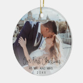 Onze eerste kerstfoto van Elegant Script Pas getro Keramisch Ornament (Links)