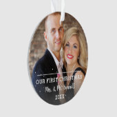 Onze eerste kerstfoto van het moderne script bruil ornament (voorkant)