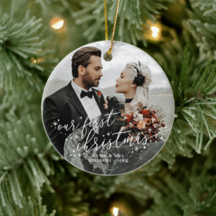 Onze eerste kerstfoto van het Witte Manuscript Wed Keramisch Ornament