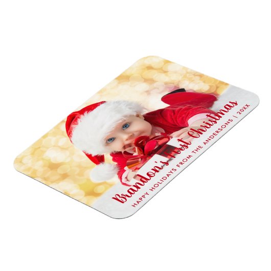 Onze eerste kerstfoto van Red Script Magnet Magneet (Linkerzijde)