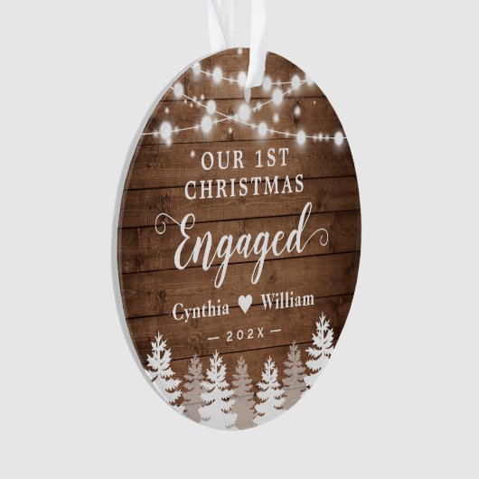 Onze eerste kerstfoto van Rustic Pine Tree Ornament (voorkant)