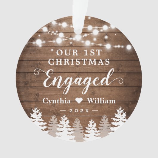 Onze eerste kerstfoto van Rustic Pine Tree Ornament (voorkant)