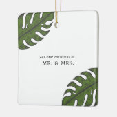 Onze eerste kerstfoto van Tropische bladeren Pas g Keramisch Ornament (Links)