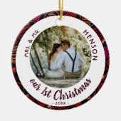 Onze eerste kerstfoto van Wdes Couple Keramisch Ornament (Voorkant)