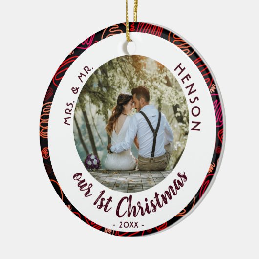 Onze eerste kerstfoto van Wdes Couple Keramisch Ornament (Links)