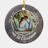 Onze eerste kerstfoto van Wdes Couple Keramisch Ornament (Voorkant)