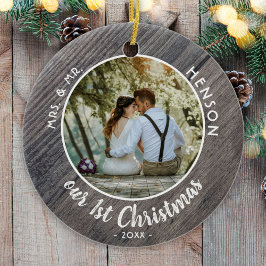 Onze eerste kerstfoto van Wdes Couple Keramisch Ornament