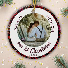 Onze eerste kerstfoto van Wdes Couple Keramisch Ornament