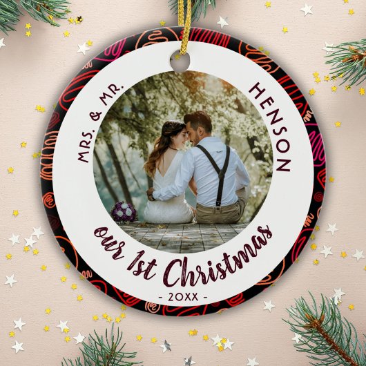 Onze eerste kerstfoto van Wdes Couple Keramisch Ornament