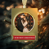 Onze eerste kerstfoto verguld banner ornament