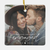 Onze eerste kerstfoto Verloving Keramisch Ornament (Voorkant)