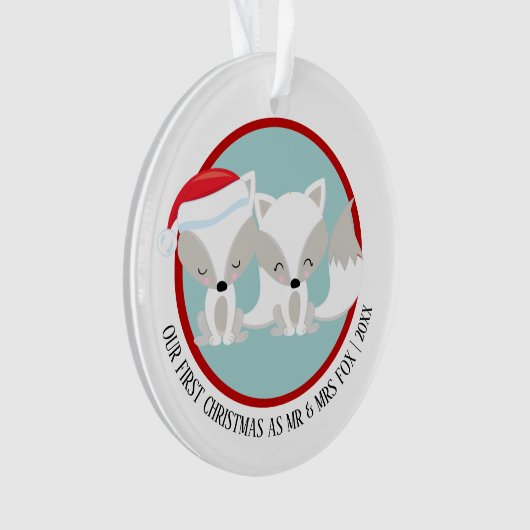 Onze eerste kerstfoto voor Arctic Fox op maat Ornament (voorkant)