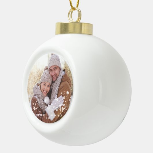 Onze eerste kerstfotofeestdag keramische bal ornament (Rechts)