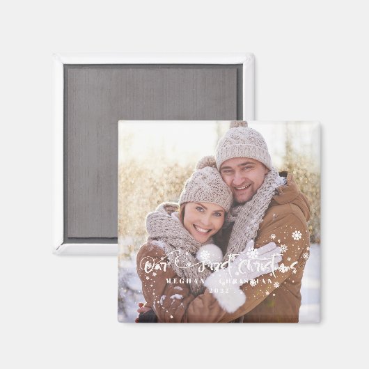 Onze eerste kerstfotofeestdag magneet (Voorkant / Achterkant)