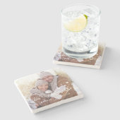 Onze eerste kerstfotofeestdag stenen onderzetter (Zijkant)