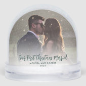 Onze eerste kerstfoto's bruiloft bedankt sneeuwbol (Achterkant)