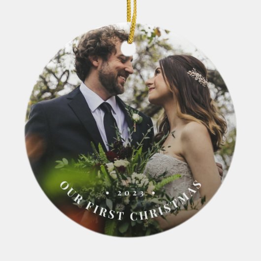 Onze eerste kerstfotoversiering keramisch ornament (Voorkant)