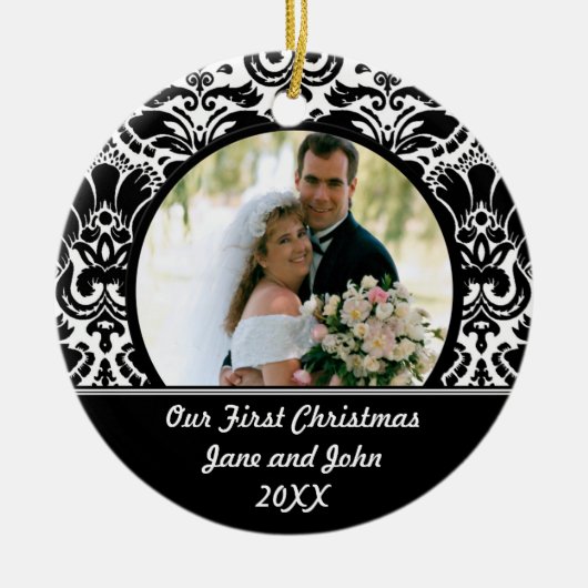 Onze eerste kerstfotoversiering keramisch ornament (Voorkant)