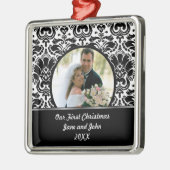 Onze eerste kerstfotoversiering metalen ornament (Links)