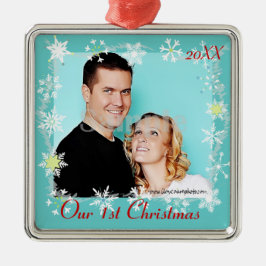 Onze eerste kerstfotoversiering metalen ornament